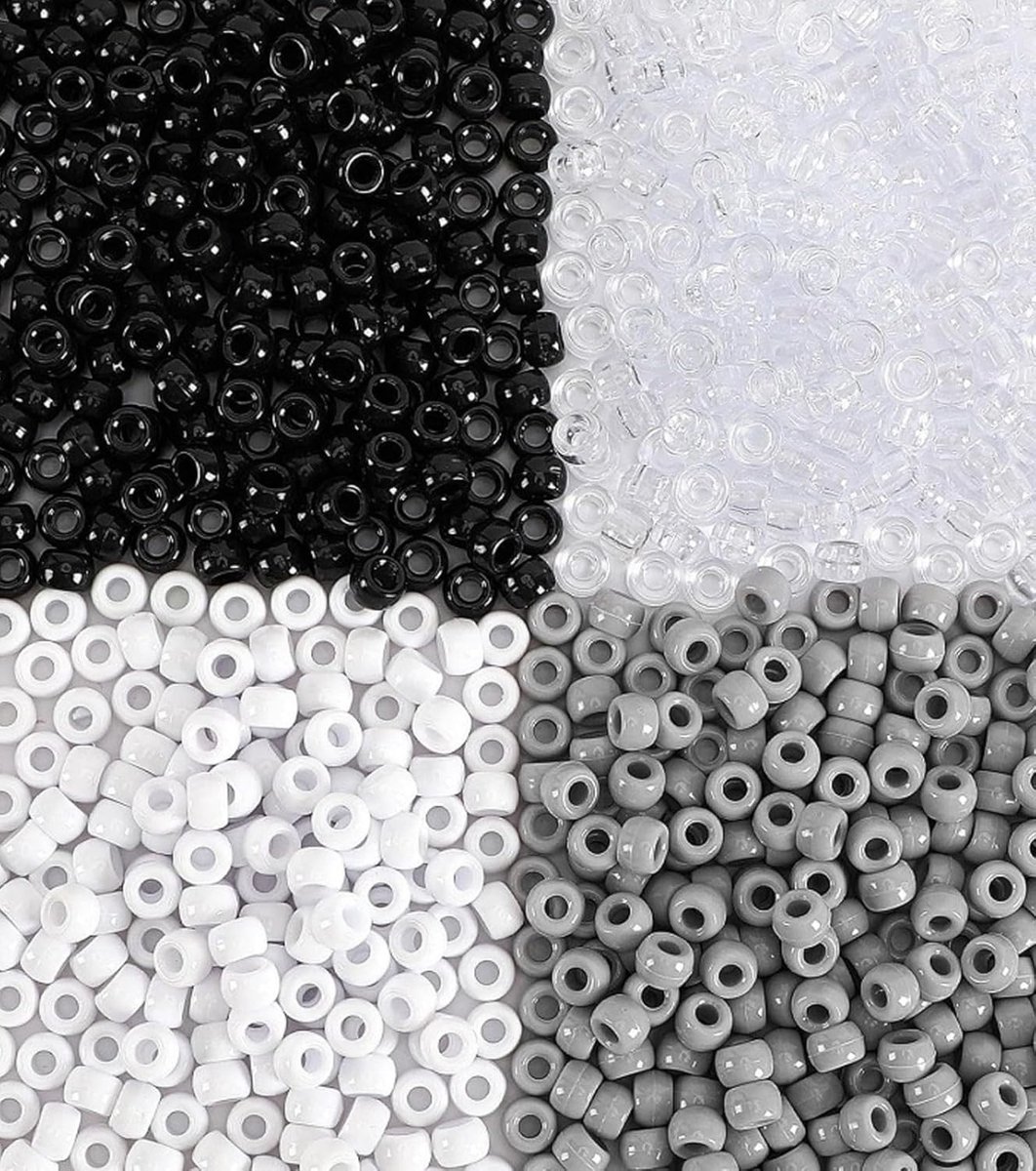 1000 Kandi Beads 6 x 9 mm in 4 Kleuren voor DIY Sieraden, Kinderknutselprojecten en Haarvlechten met Grote Gaten