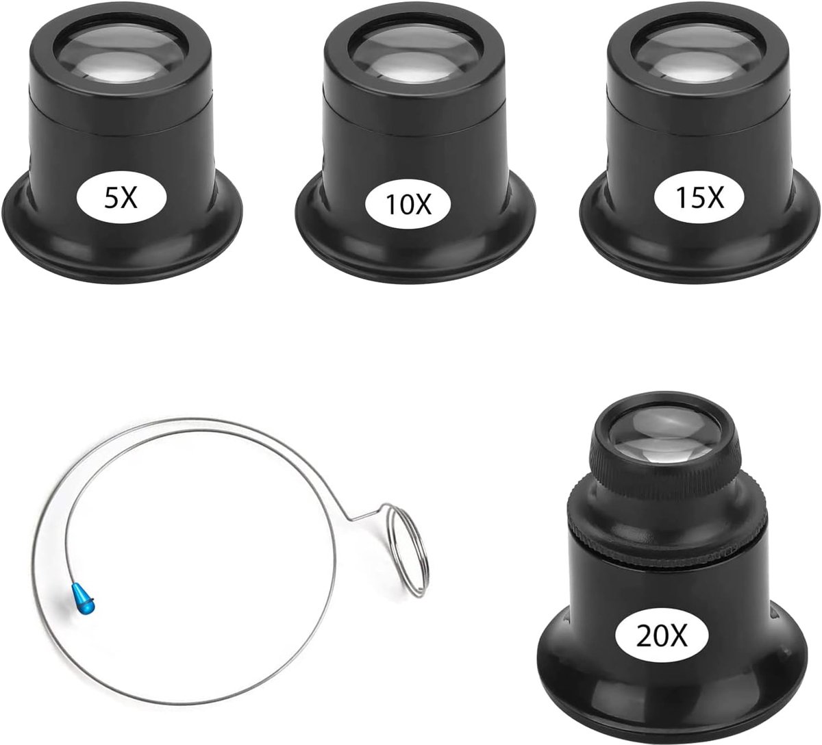 Thijox - Set van 4 Professionele Vergrootglazen 5x 10x 15x 20x Monoculair - Ideaal voor Horlogemakers, Juweliers, Geologen, Munt- en Postzegelverzamel