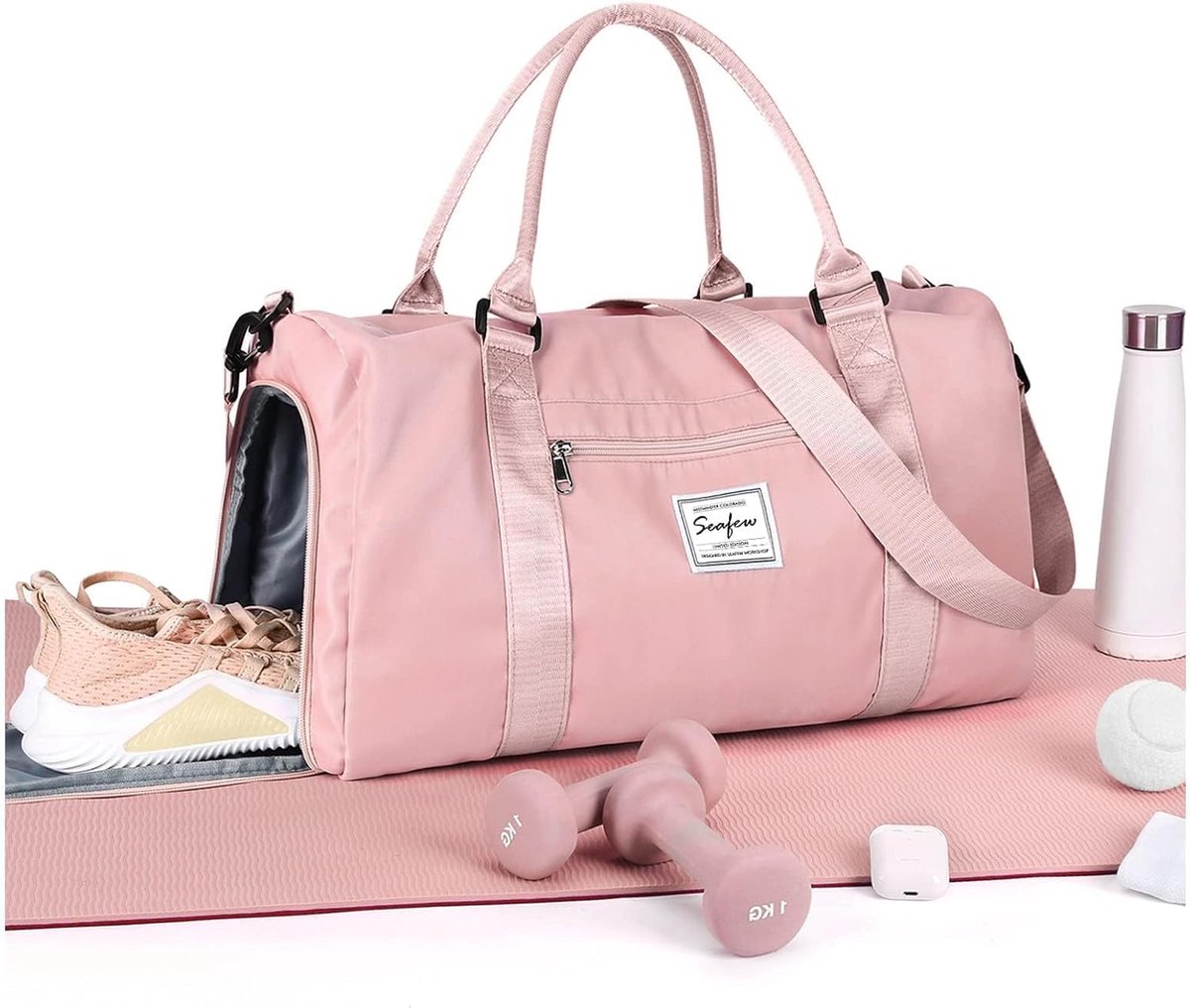 Thijox - Sporttas Dames Heren Fitness Tas met Schoenenvak, Droge en Natte Compartimenten, Lichte Reistas voor Weekend, Training, Reizen, Roze