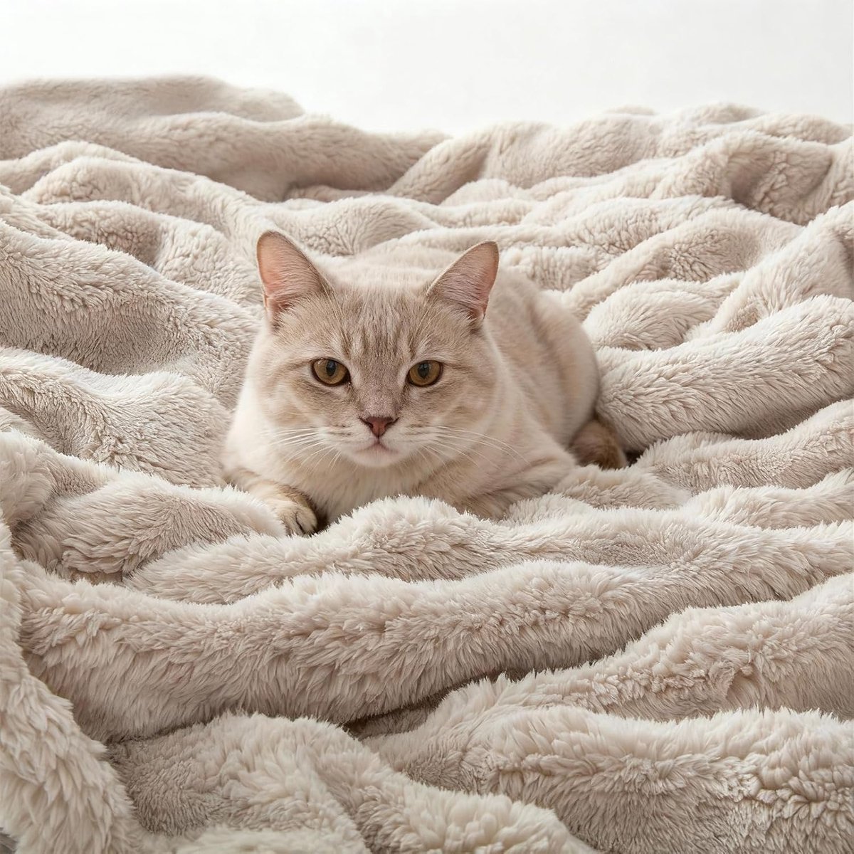 SnelShoppen - Fluffy Beige Bubble Blanket 150x200 cm - Zachte Faux Wol Dekentje voor Sofa, Warm Fleece voor Jongens en Meisjes, Aesthetic Cocooning De