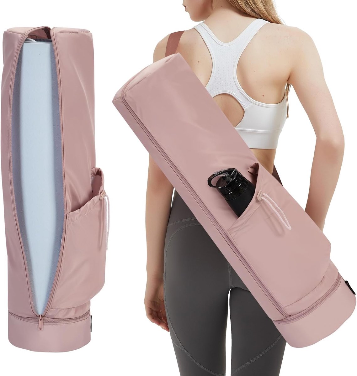Thijox - Grote Yogamat Tas met Draagriem, Flessenzak en Nat Compartement, Ideaal voor Pilates en Yoga, Geschikt voor Dikke Matten, Patent Aangevraagd,