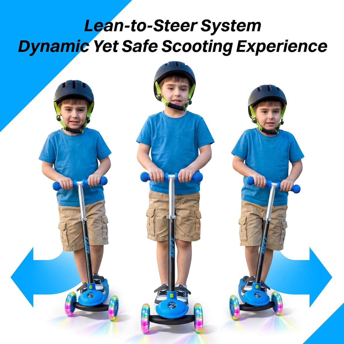 Thijox - Step voor Kinderen 3-5 Jaar, 3-Wieler met LED Lichten, Hoogte Verstelbaar, Blauw, Perfect voor Buiten Speelplezier