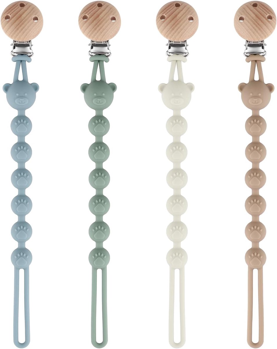 Thijox - Set van 4 Siliconen Fopspeenkettingen, Baby Fopspeenclip, BPA-vrij, Veiligheidsclip voor Speelgoed, Borstvoedingsketting voor Meisjes en Jong