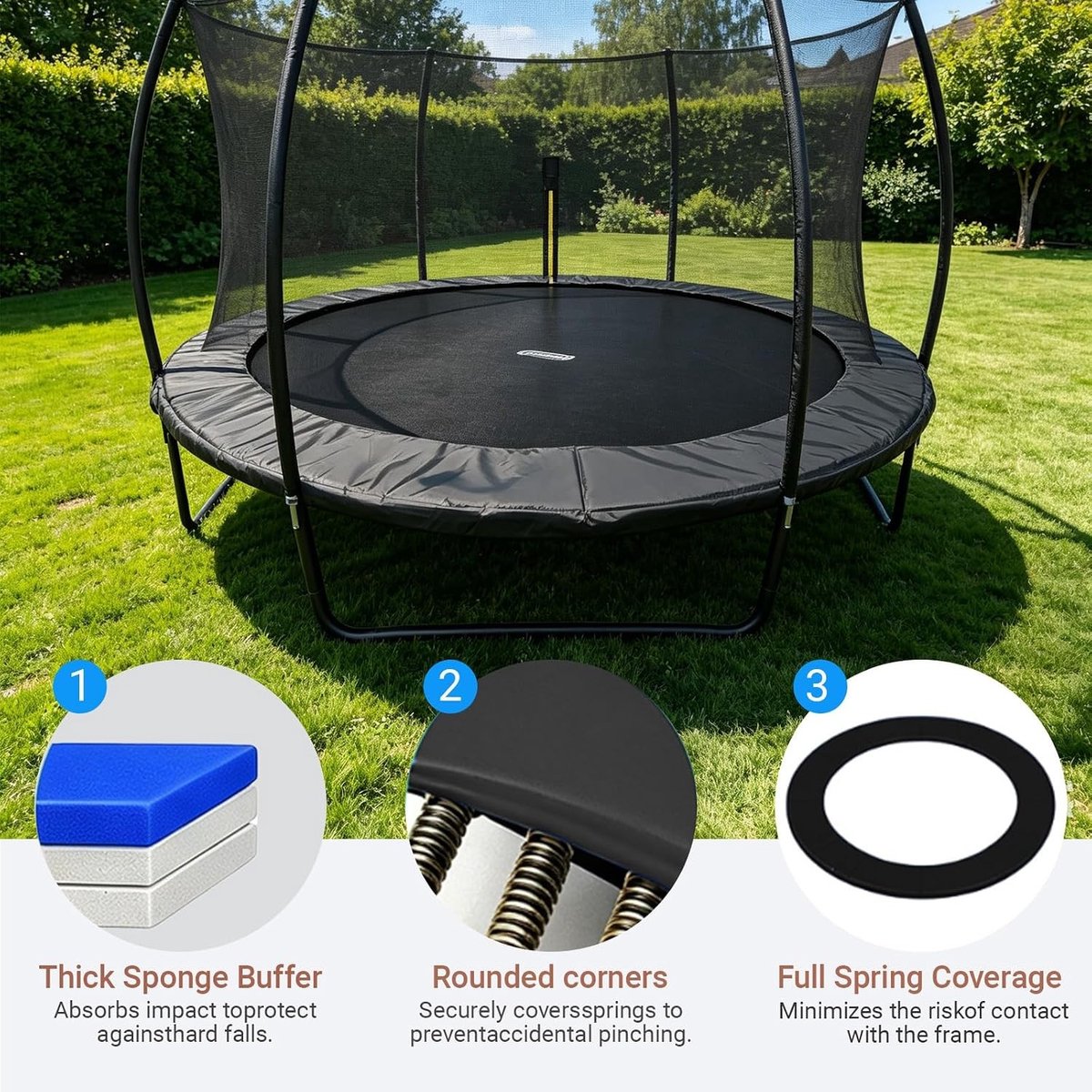 Randafdekking voor trampoline 306 cm/366 cm - UV-bestendige veerafdekking, scheurvast en veilig, trampoline-accessoires voor optimale bescherming