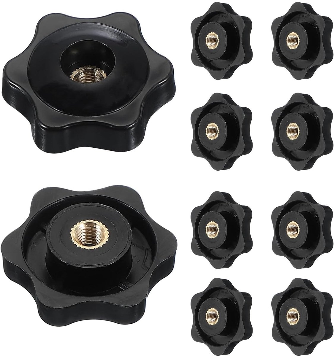 10 Stuks Knurled Screw Star Nuts met Vrouwelijke Draad - Zwarte Spanningknop voor Machines en Gereedschappen (32#M6)