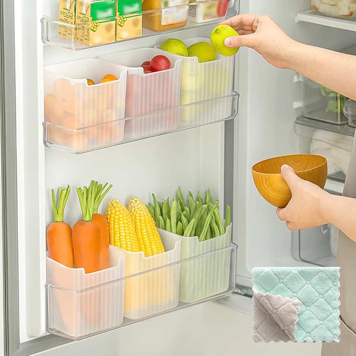 SnelShoppen - Fridge Organiser Set van 6 Transparante Opbergdozen voor Koelkast, BPA Vrij, Ruimtebesparend voor Snacks, Blikjes, Keuken en Eetkamer