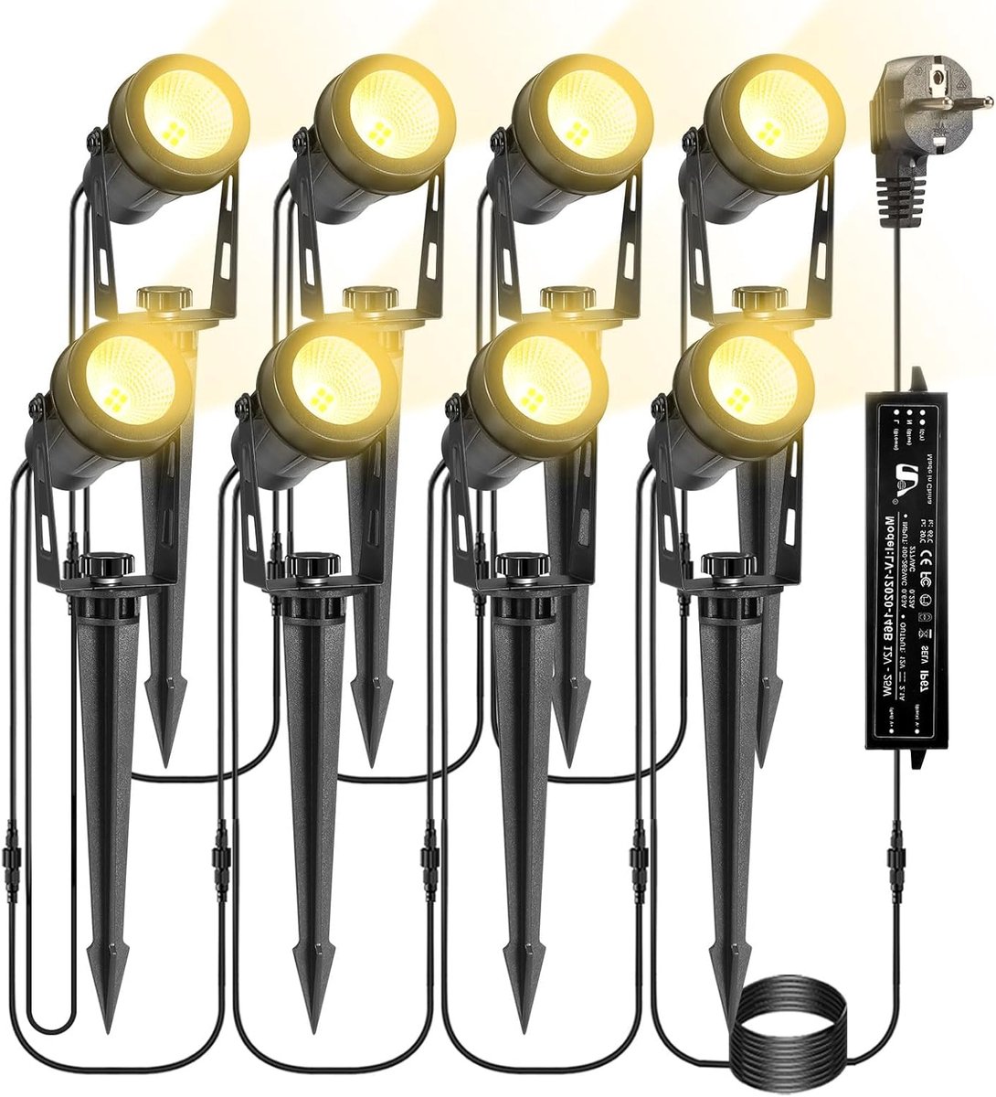 Thijox - Tuinverlichting B-right Tuinlamp met Grondpen, 8x3W Tuinspots met Stekker, 2400 Lumen, IP65 Waterdicht, Buiten Gazonverlichting voor Tuin en