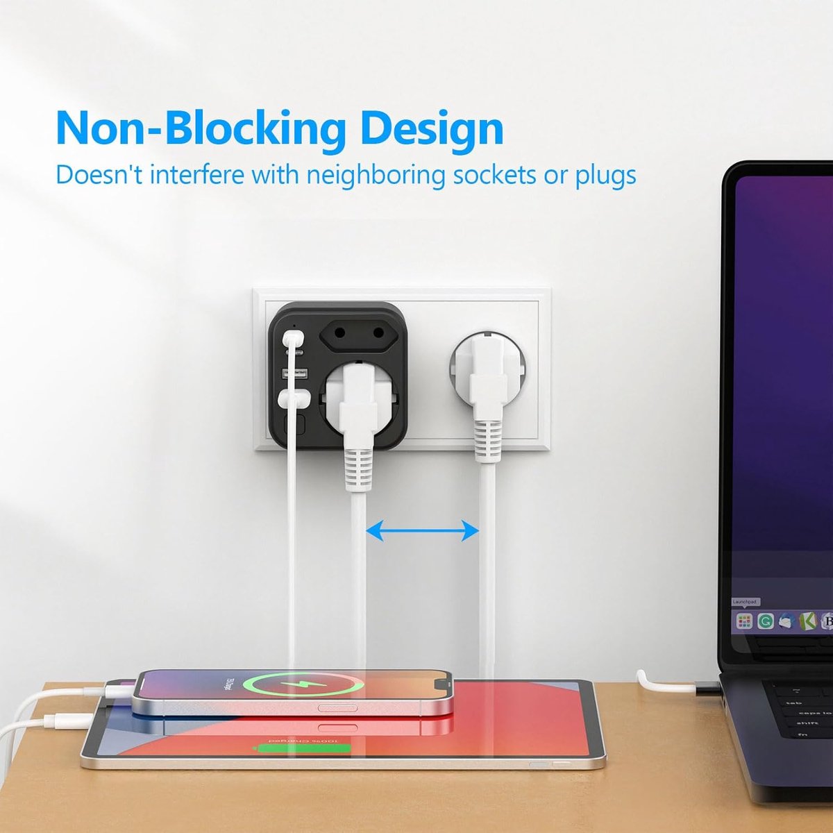 Thijox - Dubbele Stekker, 6-in-1 USB Meerdere Stopcontact met 2 Stopcontacten (3680W 16A), 2 USB A en 2 USB C (5V/3.4A), Meervoudige Stekker voor Thui