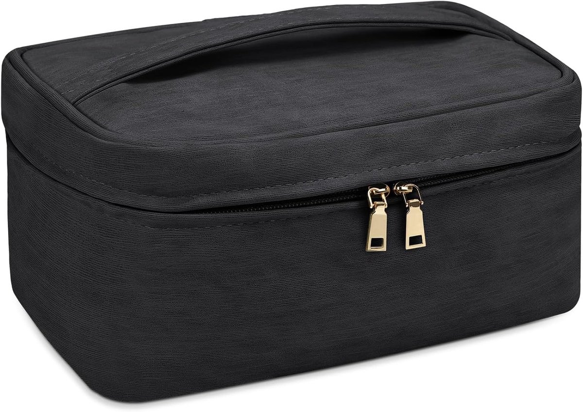Thijox - Grote toilettas waterdichte cosmetische tas voor vrouwen, multifunctionele make-uptas van PU-leer, zwart, ideaal voor reizen, vakantie en dag