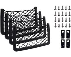 Set van 4 mesh opbergtassen - 36x18 cm - met haken - Opbergtassen voor camperaccessoires - Geschikt voor auto-bagage-organizers - Kofferbak- en achterbanknetten - Universele auto-opbergnetten - Opbergtassen voor diverse spullen - Zwart
