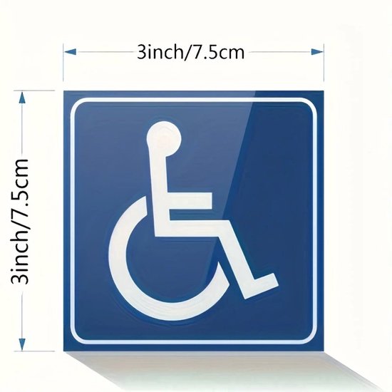 Symbole bleu et blanc pour handicapés, 7.5x7.5 cm.