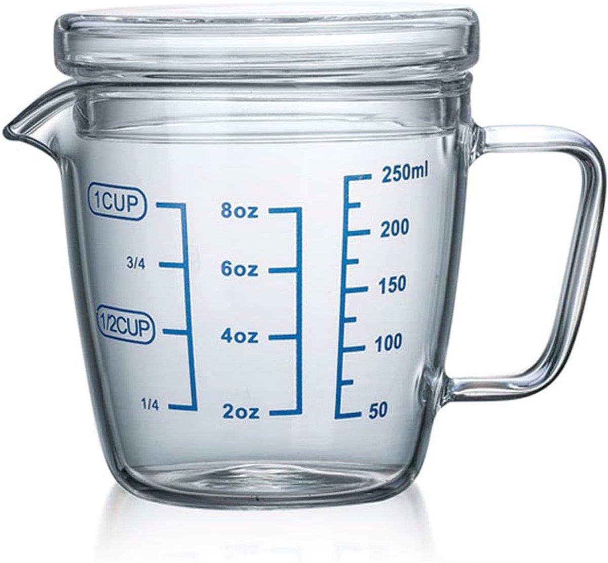 Thijox - 250ml Glazen Maatbeker met Deksel - Magnetronbestendig, Handige Handgreep, Duidelijke Metrische Markeringen, Keuken Accessoire voor Bakken en