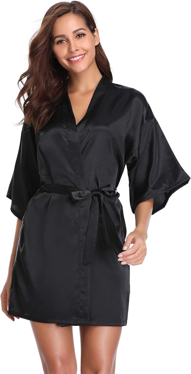 SnelShoppen - Dames Ochtendjas Kimono Satijn Robe Korte Nachtkleding V-hals Badjas met Riem in Diverse Kleuren voor Luxe Thuisgebruik