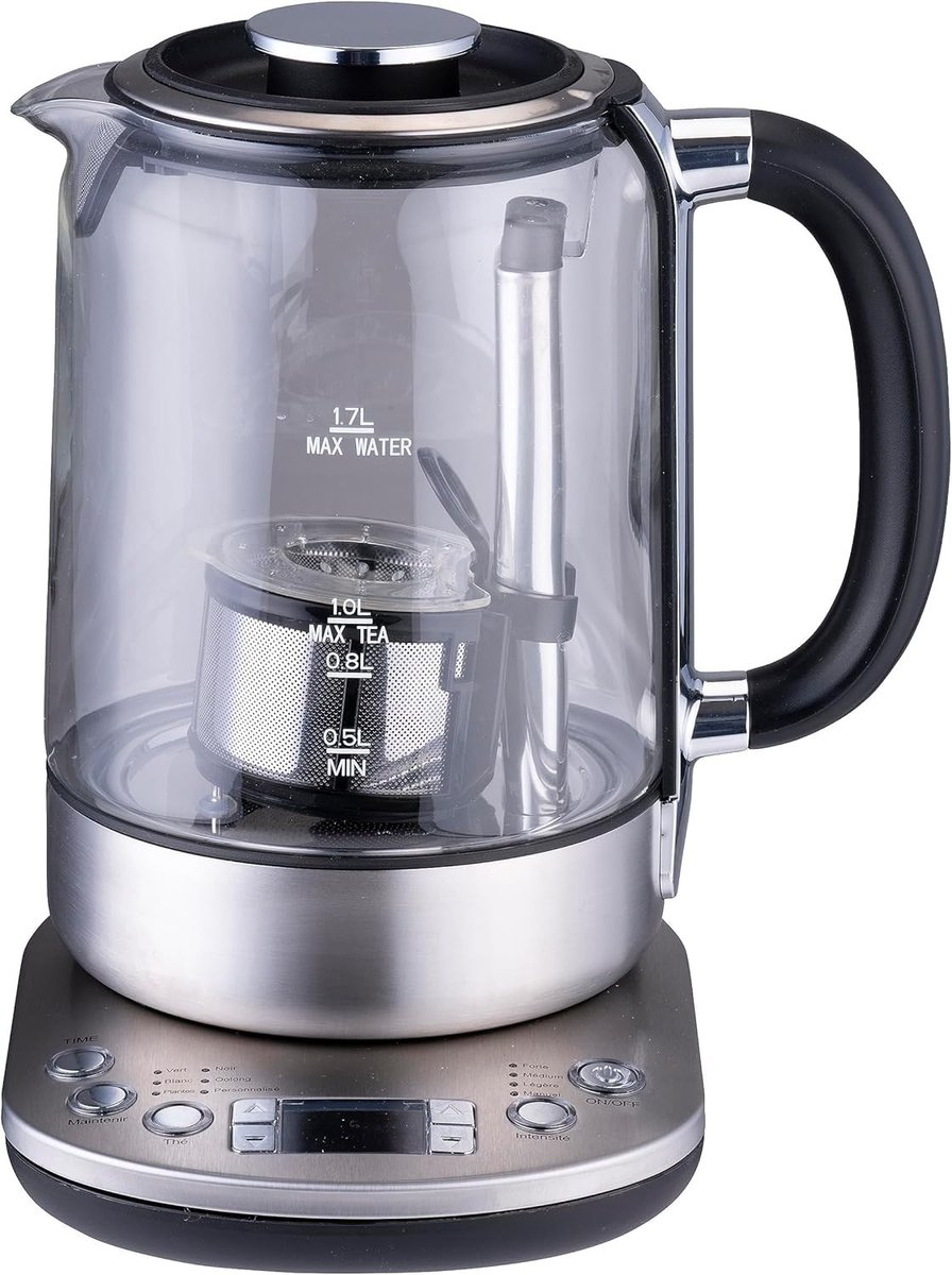 Waterkoker met Theekorf - Roestvrij Staal en Glas - Digitale Temperatuurinstelling - Warmhoudmodus - Voor Theeliefhebbers
