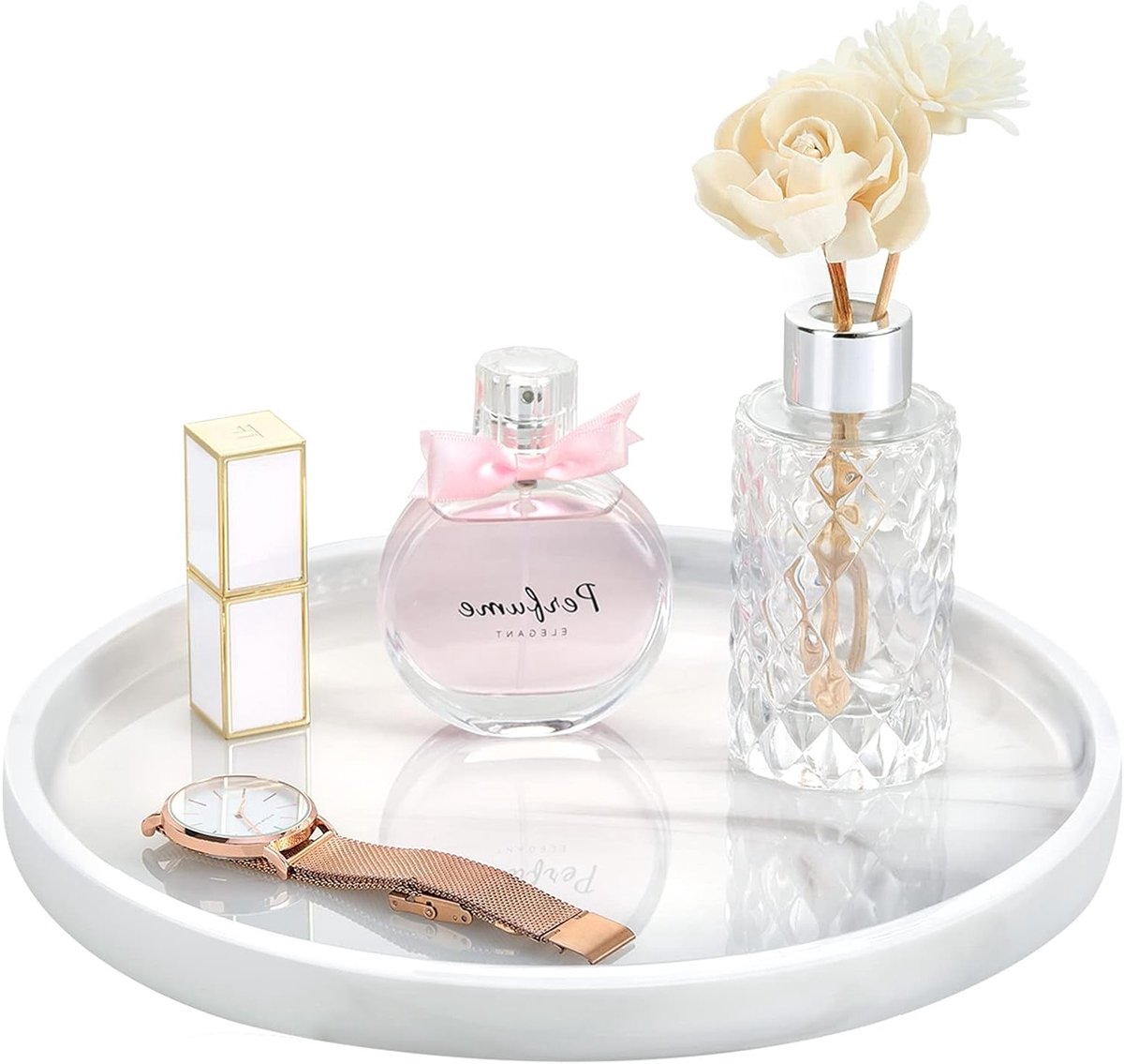 Ronde Cosmetische Opbergtray van Hars, Keramische Sieraden Organizer, Makeup Organizer en Badkamer Accessoire met Marmerpatroon