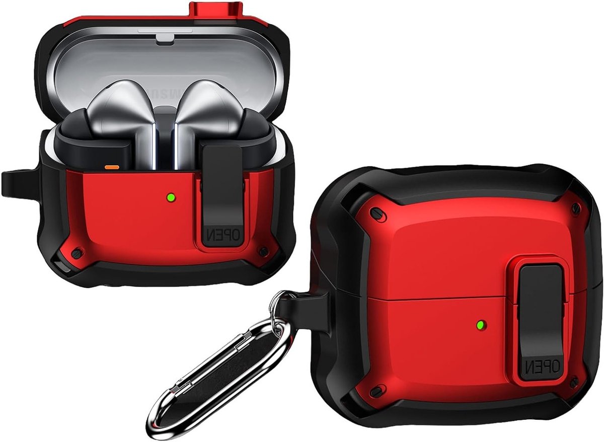 Robuuste Armor Case voor Galaxy Buds 3 met Beveiligingsclip, Schokbestendige Hard PC Bescherming en Draadloze Oplaadfunctie, LED Indicator Zichtbaar