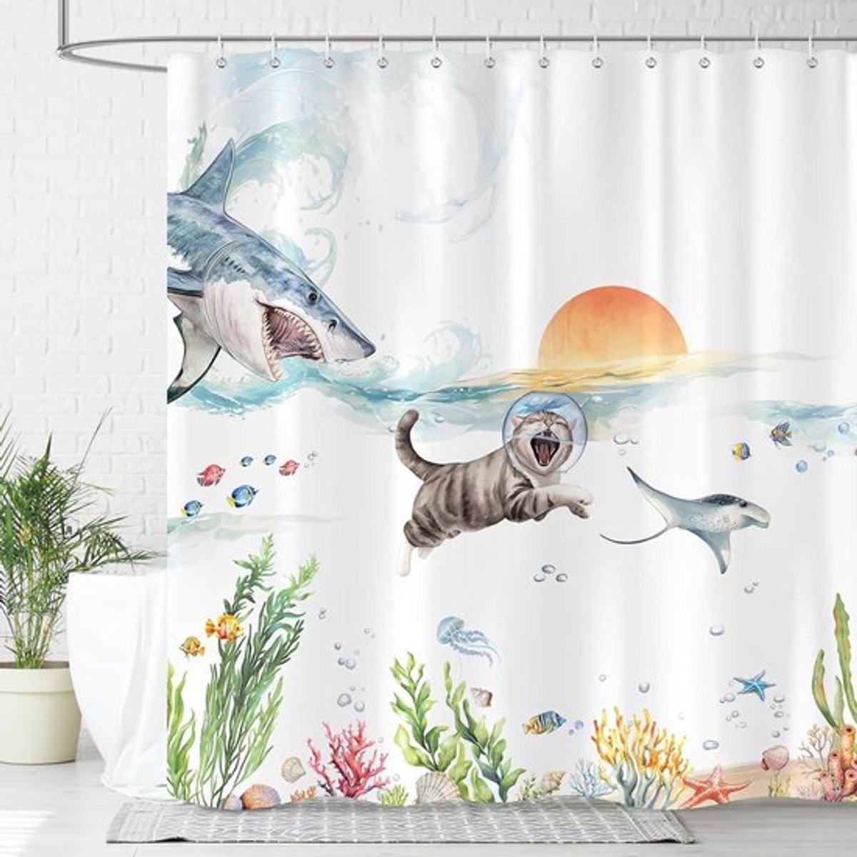 Douchegordijn Inovra Plus 180x180cm Grappig Kat Motief Waterdicht