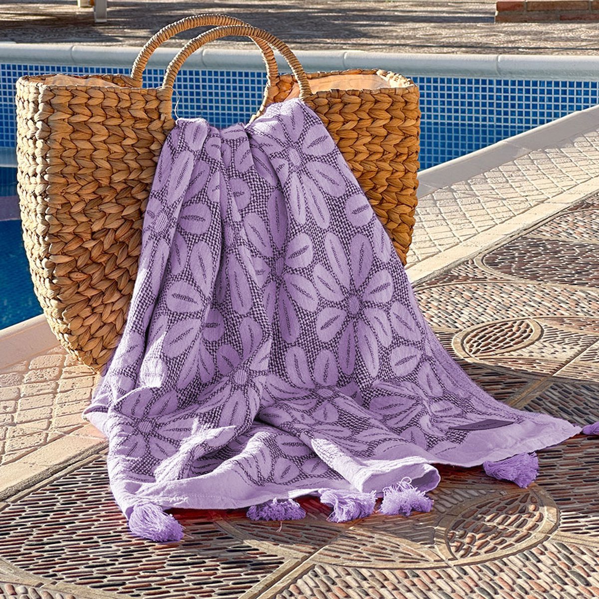 Fashion4wellness HAMAMDOEK DAISY PURPLE LILAC - Pestemal - saunadoek - dun strandlaken - hammamtowel