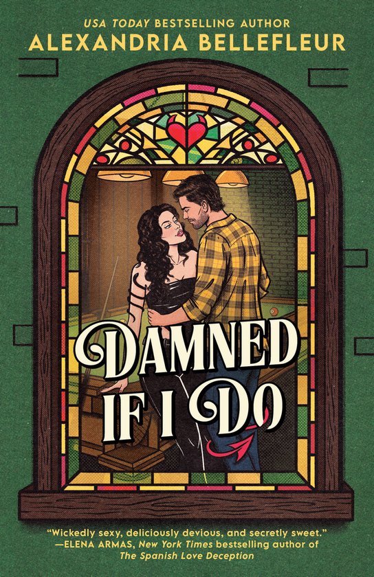 Een man en vrouw omhelzen elkaar voor een biljarttafel, met "Damned If I Do" geschreven op de omslag.