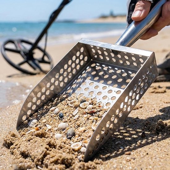 Metaaldetector Schep - Zeef Schep - Schatzoeken Strand - Roestvrij Staal - 30 x 15 cm - Zilver — afbeelding 4
