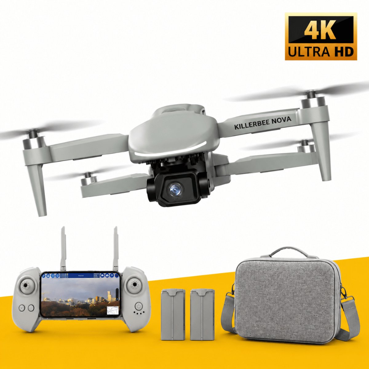 Killerbee NOVA – Drone met 4K UHD Camera en 3 assige gimball - 3Km Bereik - 2 Batterijen (totaal 50 Min Vliegtijd) - Incl 64GB Geheugenkaart