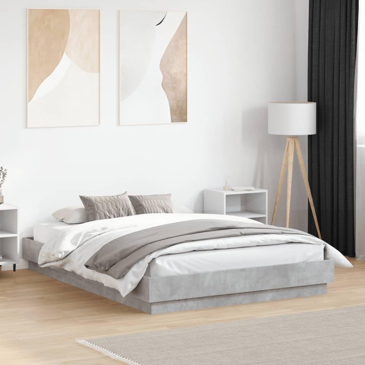 Bedframe Hout - Slaapmeubel - Goede Nachtrust - Stabiele Multiplex Latten - 120 x 190 cm - Betongrijs