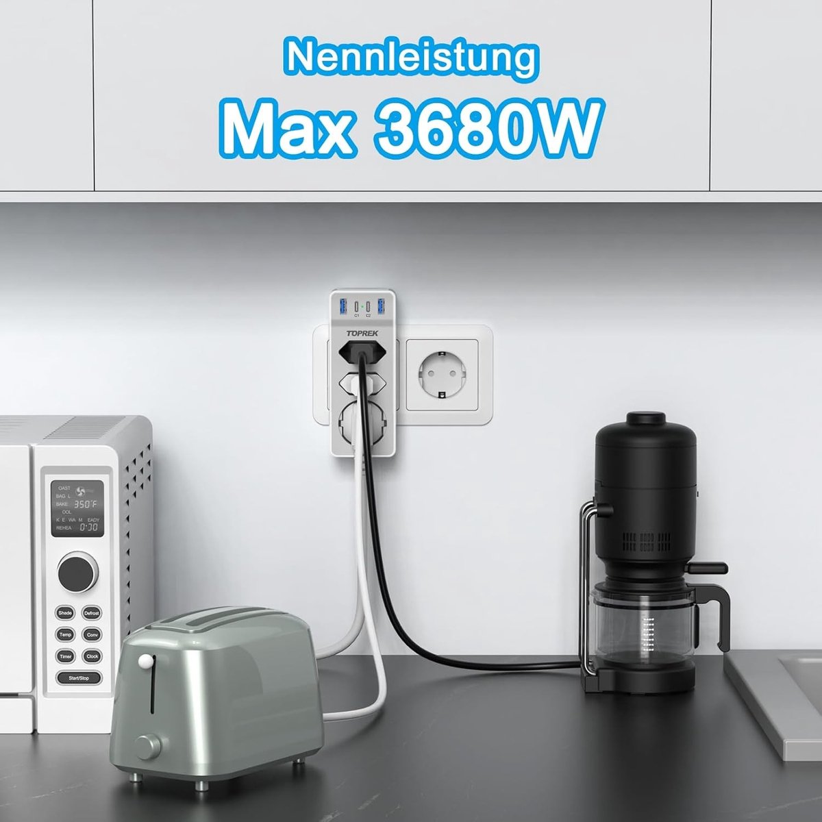 Meervoudige Stekkerdoos - Wit - 7-in-1 USB A en C - 4000W Vermogen - Voor Thuis en Kantoor