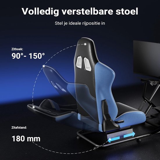 Race Cockpit - Simulatie Standaard - Gaming Simulatie - Verstelbare Zithoek - 136 cm Breed - Zwart Blauw — afbeelding 3