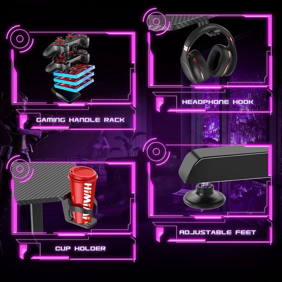 Gaming Bureau - Speeltafel Computertafel - Gamen Werken - Koolstofvezel Tafelblad - 160 x 75 cm - Zwart — afbeelding 5