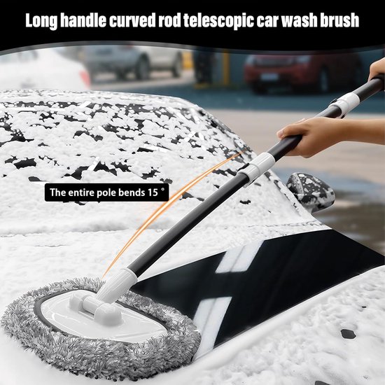 Auto Wasborstel - Telescopische Borstel - Voertuigen Reinigen - 15 Graden Gebogen - 102 cm - Grijs — afbeelding 3