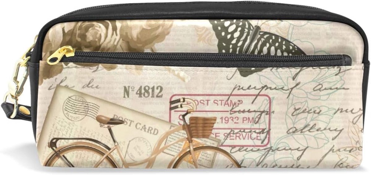 Potloodtas - Etui Pennenhouder - Studenten Briefpapier - Duurzaam PU Leer - 20 cm - Geel