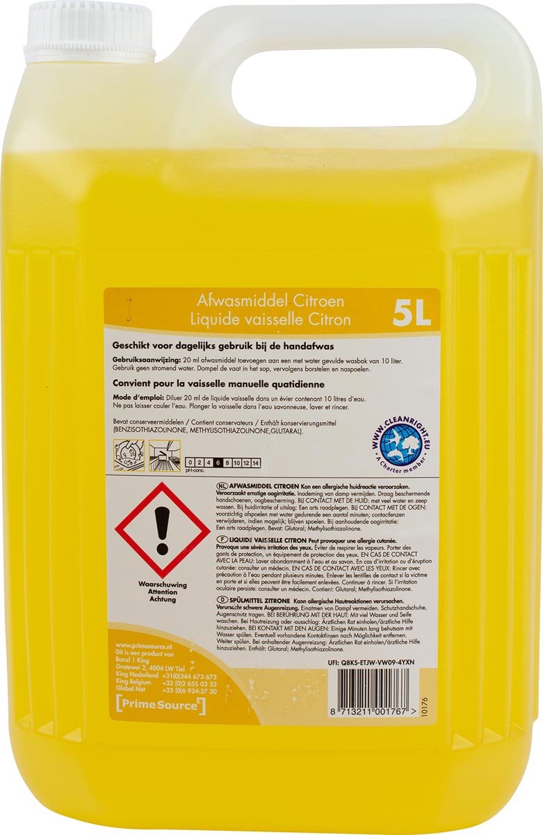 Primesource handafwasmiddel citroen | fles van 5 l