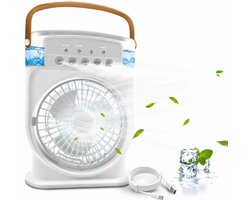 Sander Shop Draagbare mini-airconditioning, 4-in-1, mini-ventilator met waterkoeler, stil, ventilator, verdamping zonder slang, oplaadbaar, luchtbevochtiger type C met timer (wit)