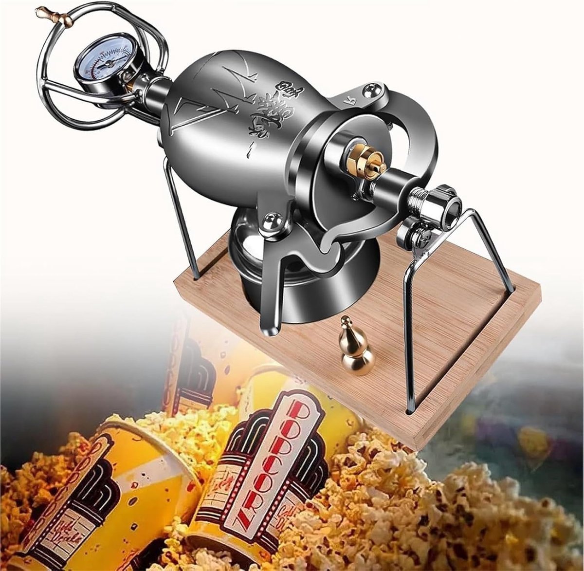 Popcorn Maker - Popcorn Machine - Feestelijke Snacks - Traditioneel Ontwerp - 230ml Capaciteit - Zilverkleurig