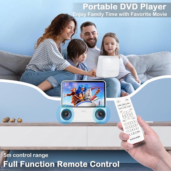 Draagbare DVD Speler - Mobiele Mediaspeler - Reizen met kinderen - Lange batterijduur - 7 inch scherm - Wit — afbeelding 2