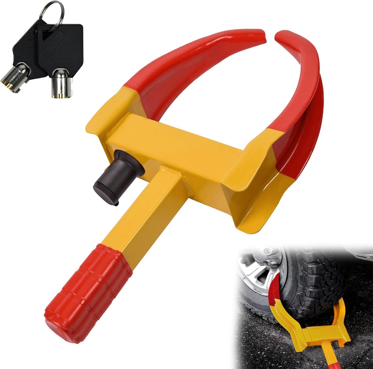 Wielklem - Parkeerklem - Diefstalbeveiliging - Universeel Verstelbaar - 19-30 cm - Geel Rood