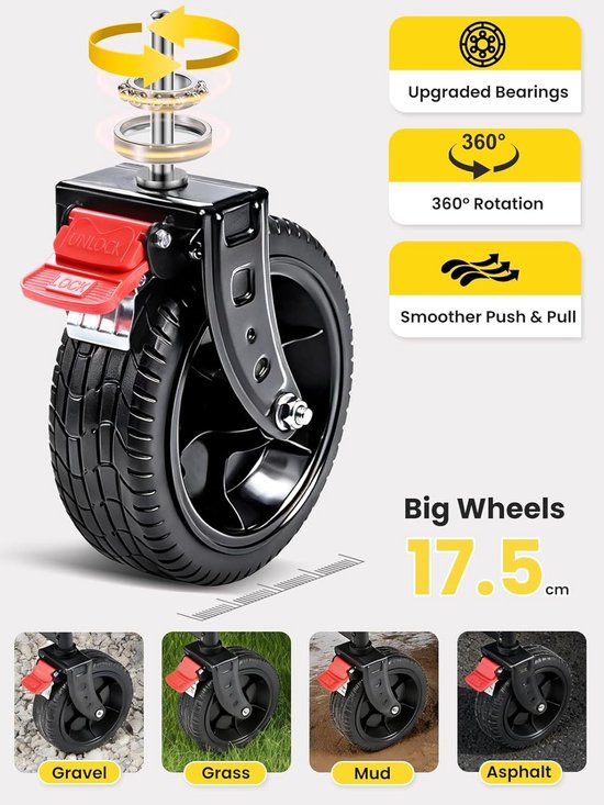 SnelShoppen - YEAUPE PRO XXL Opvouwbare Bolderkar 160-240L - 200kg Draagvermogen - Met Elastisch Beschermnet en Uitschuifbare Achterklep - Diepzwart van Snelshoppen — afbeelding 3