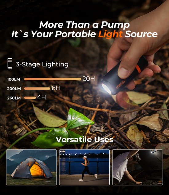 RoosCamp Aero Pump 3-in-1 Mini Luchtpomp - Draagbare Elektrische Luchtpomp met LED Lamp - Voor Camping, Luchtbed, Slaapmat & Vacuümzakken — afbeelding 3