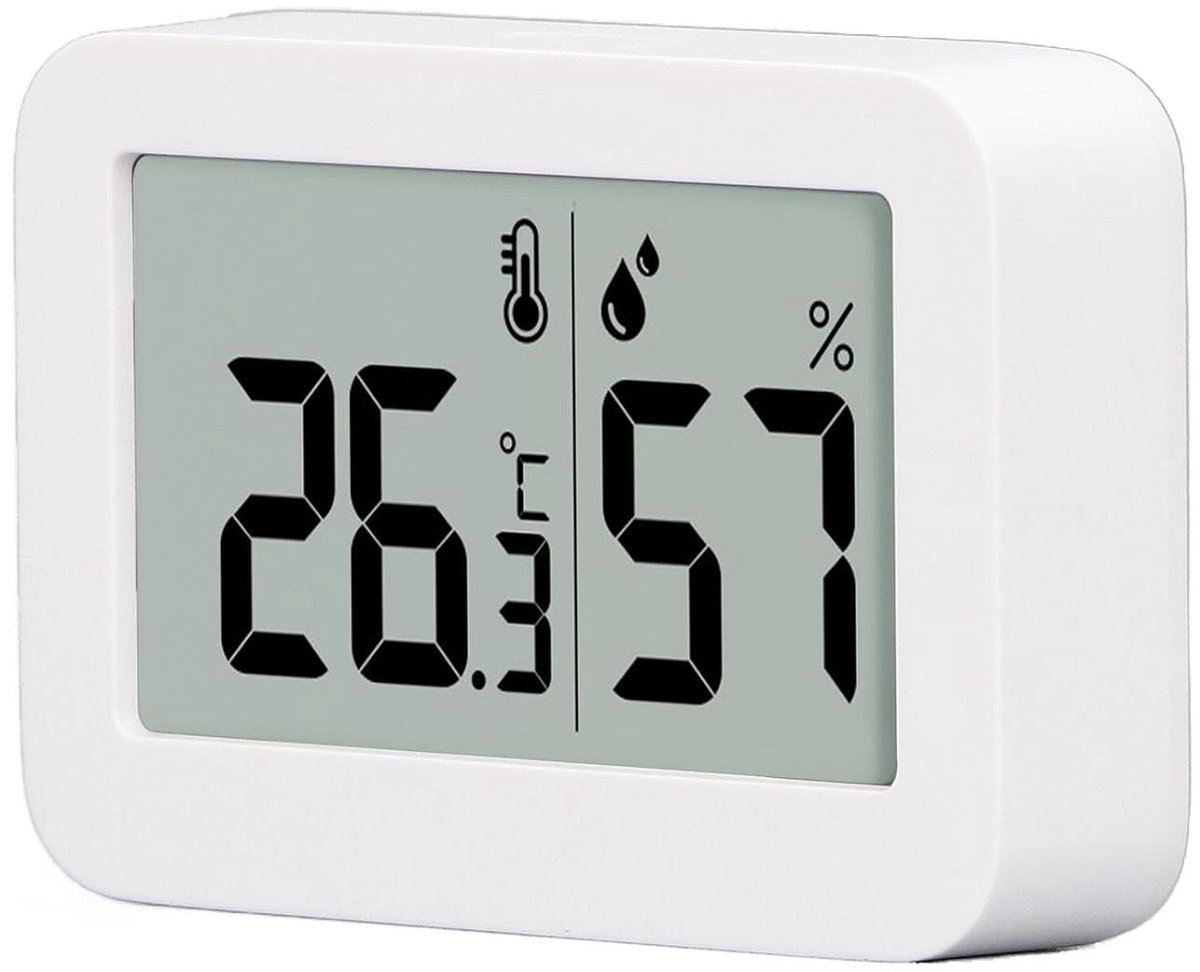 Temperatuur Vochtigheid Meter - Klimaat Monitor - Kamer Condities Bewaken - Klok Datum Weergave - Compact ABS - Wit