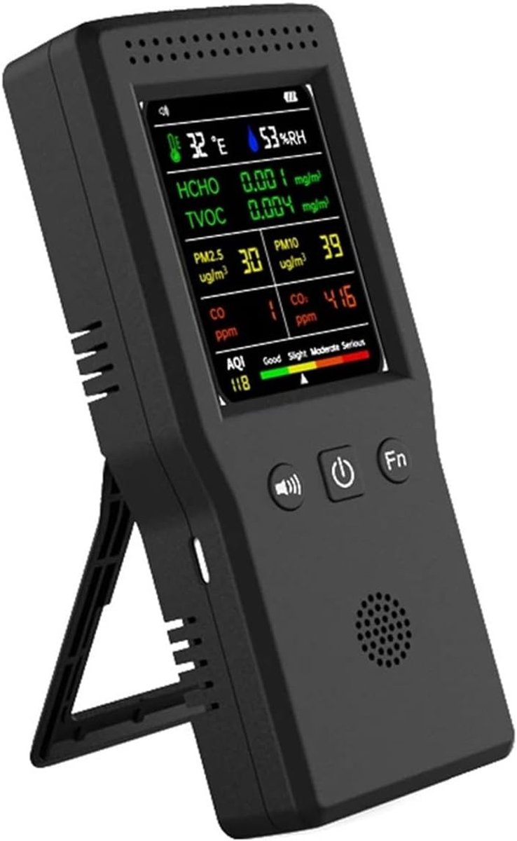 Luchtkwaliteit Detector - Luchtmonitor CO2 Meter - Lucht Meten - 9 In 1 Functies - 157 mm Lengte - Zwart