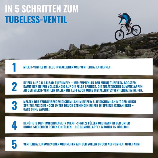 Tubeless Kit - Banden Monteerset - Fietsbanden Vullen - Schoon Melk Injecteren - 55mm - Zwart — afbeelding 3