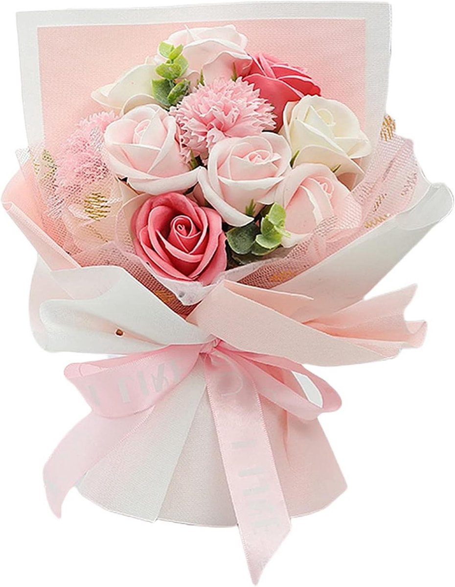 Zeep Bloem Boeket - Anjer Decoratie - Cadeau Geven - Realistisch Uiterlijk - 10 Centimeter - Roze