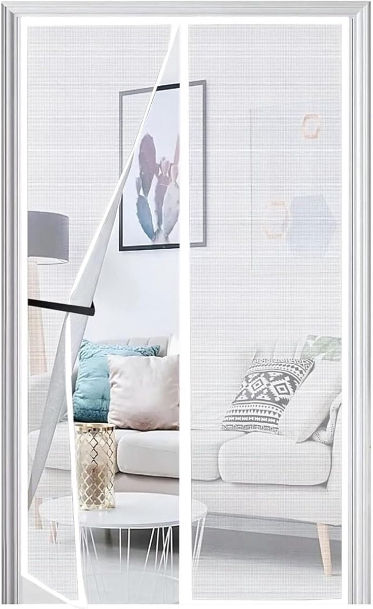 Vliegenhor voor Deur 65 x 185 cm - Versterkte Magnetische Insectenbescherming zonder Boren voor Balkon en Terras, Wit
