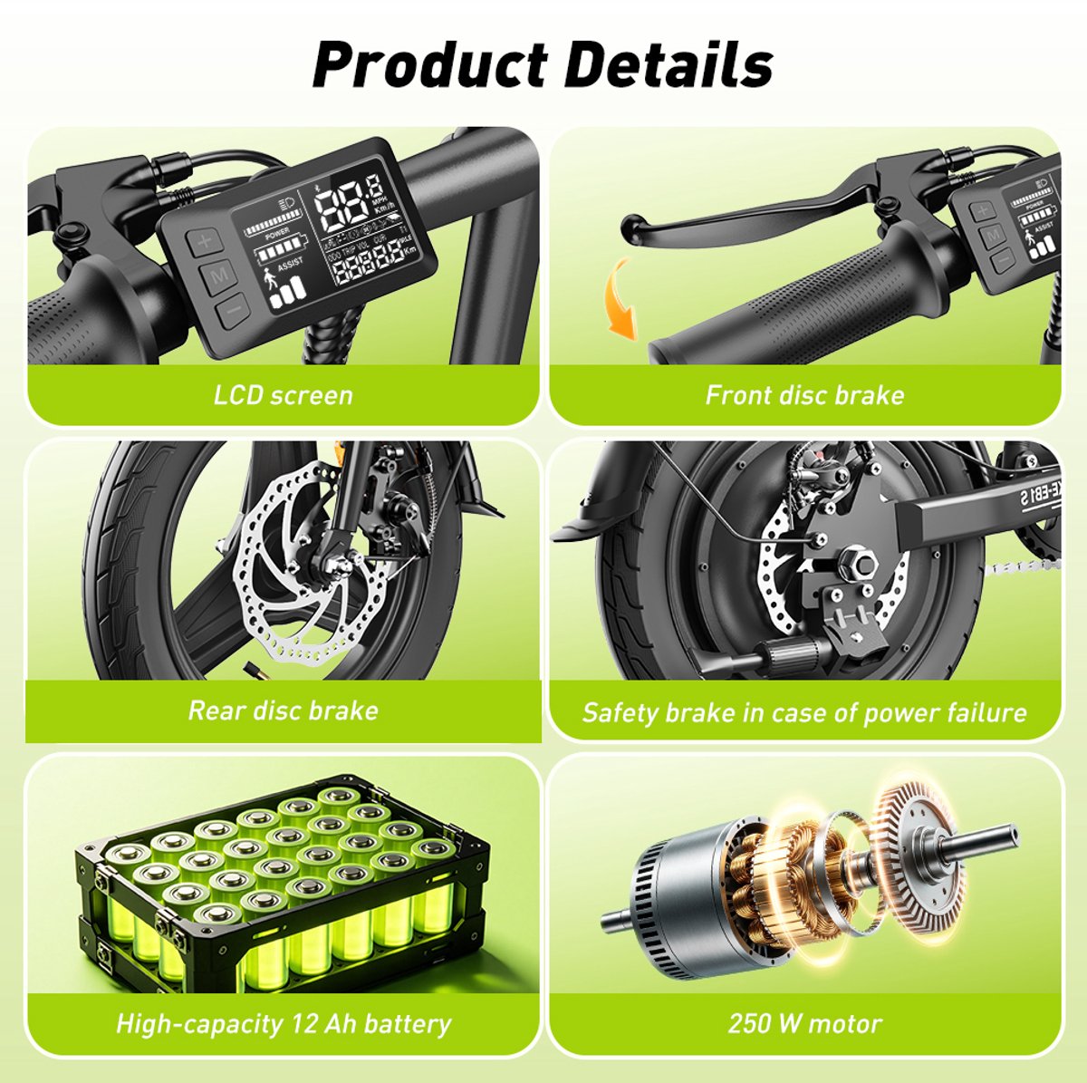 iScooter EB1S E-Bike - 14 inch tubeless luchtbanden - 30km actieradius - 250W motor - 36V 12Ah accu - Schijfremmen voor en achter - Maximumsnelheid 25 km/u - zwart thumbnail 3