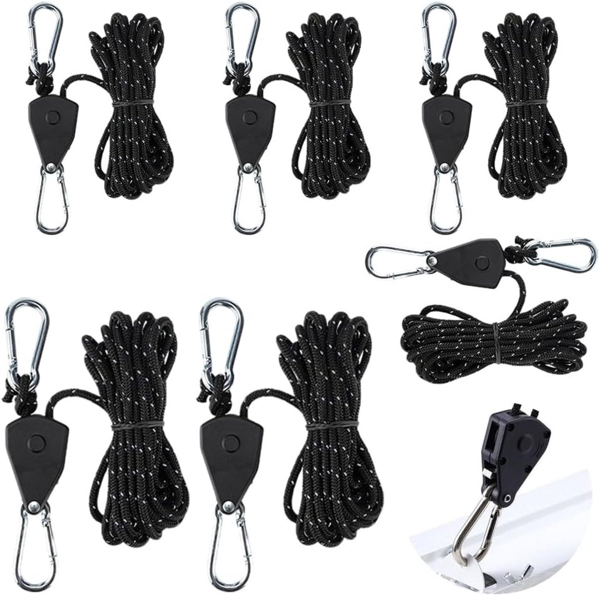 6 Stuks Verstelbare Touwratel met 4m Touw, Tensioner voor Tent en Camping, Ideaal voor Buitenactiviteiten