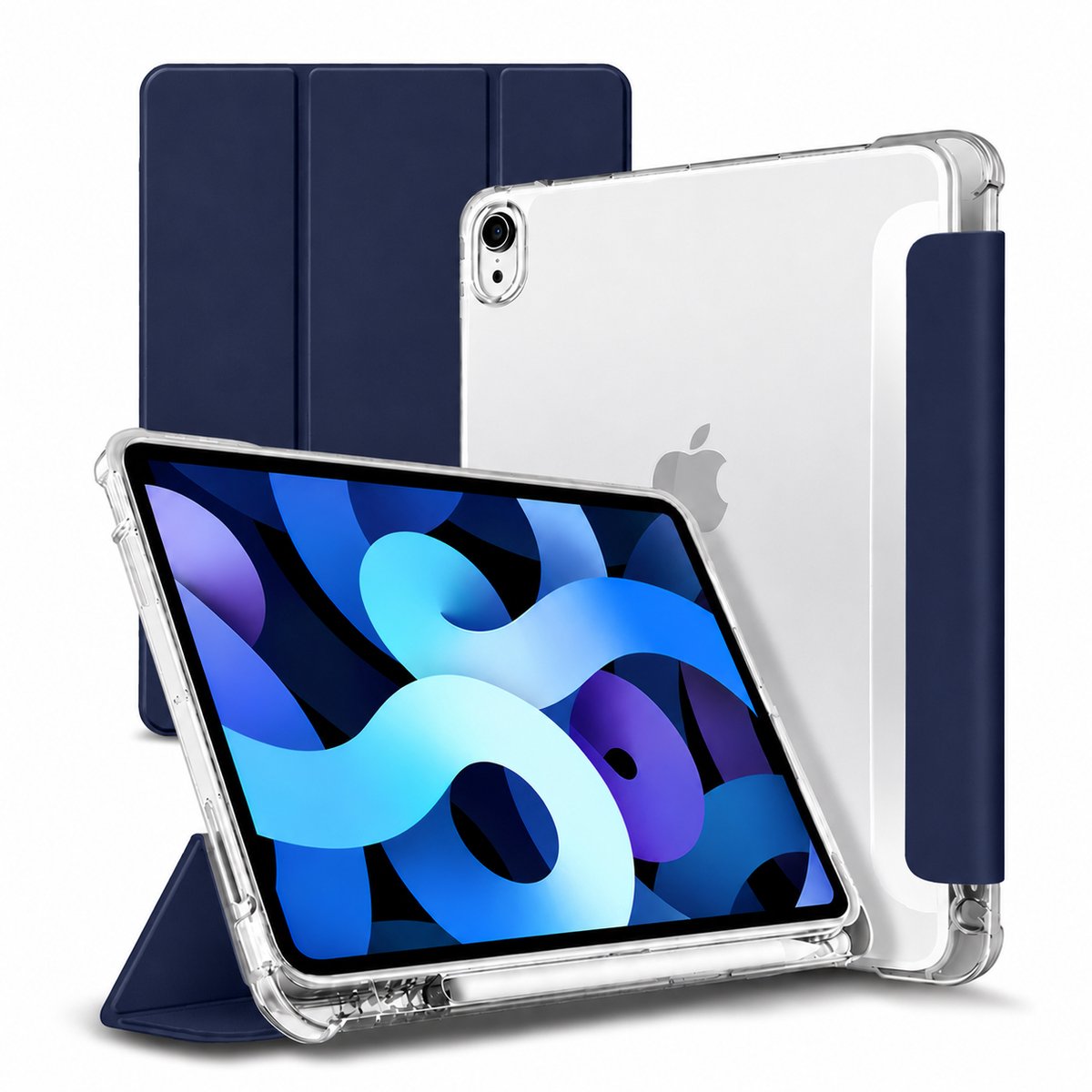 Tolvia Tablet Hoes - Geschikt voor Apple iPad 11 (2025 A16) / Apple iPad 10.9 (2022) - Met Pencil Houder & Transparante Acryl Achterkant - Donkerblauw