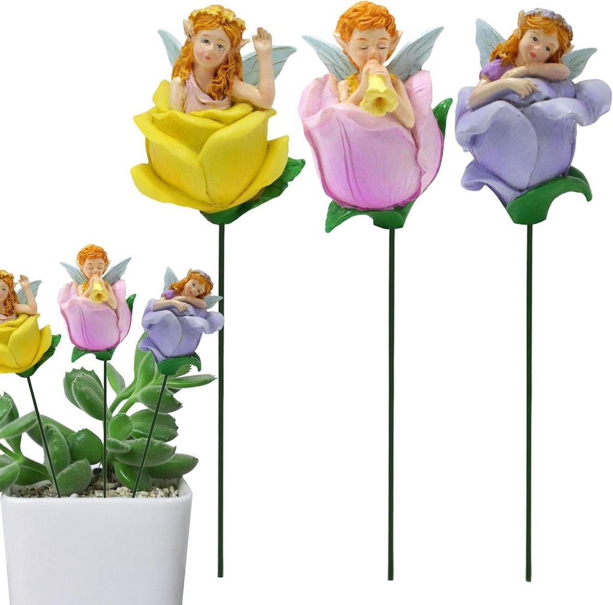 Decoratieve tuinstokken - Miniatuur bordjes - Tuin decoreren - Weerbestendige hars - 3-delig set - Multicolor