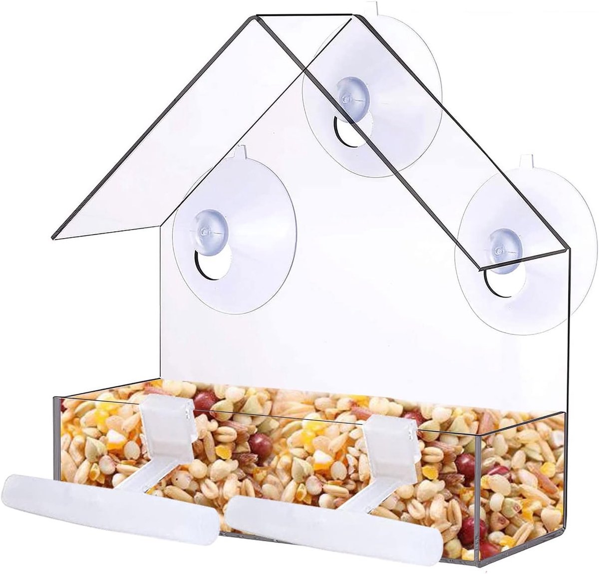 Buitenvoederhuisje met Doorzichtige Venster en Zuignap voor Tuin en Achtertuin, Geschikt voor Kleine Vogels en Dieren, Duurzaam Acrylmateriaal
