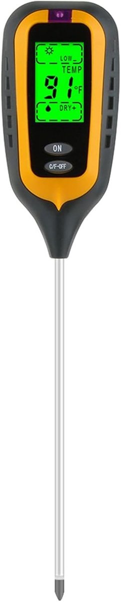 Bodemtester Vier-in-één - Meetinstrument Tuin - Planten Verzorgen - Vocht pH Licht - 19.7cm Sonde - Zwart