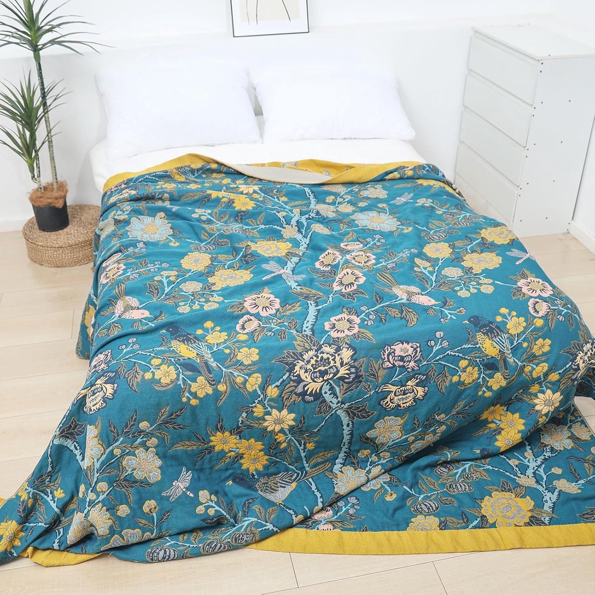 Plaid 200 x 230 cm - 100% biologisch katoen - dubbelzijdig handgeweven - boho-accent voor bank of bed - ShopVlot
